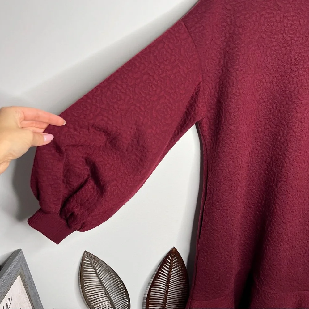 H23 Anthropologie‎ Mare Mare Odila Texture Floral Knit Tunic Dress Wine Red